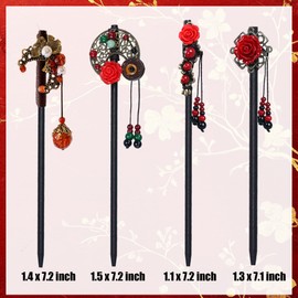 Retro Flower Hairpins Japanese Floral Hair Sticks Hair Pins for Women 4 PCS Chinese Hair Sticks Retro Hairpins Japanese Hair Chopsticks Flower Hair Accessories for Women Long Hair