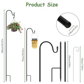 OFFCUP Shepherds Crook Hooks, 2pcs 75cm/100cm Bird Feeder Pole, Adjustable Height Shepherds Hooks with 4pcs Place Card Holders, Bird Feeders Hanging Station for Garden Lights, Bird Feeder ect