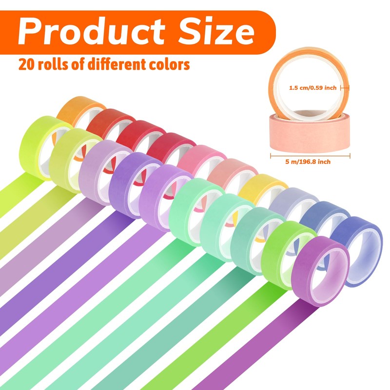 Luziyun 20 Rolls of Colourful Washi Tape Set, 5 m