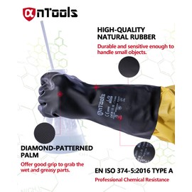 AnTools 2 Pairs Heavy-Duty Chemical Resistant Rubber Gloves, Protective Industrial Gloves for Cleaning, Dishwashing, Resist Acid, Alkali, Hazmat, Black, Large