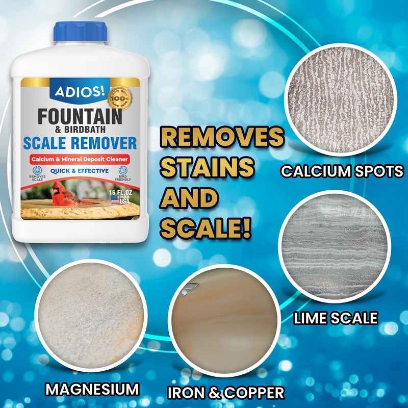 Adios! Fountain Scale Remover for Calcium, Lime and Hard Water