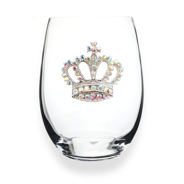 THE QUEENS' JEWELS Aurora Borealis Crown Jeweled Stemless Wine Glass