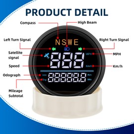 MH 85mm GPS Speedometer with Overspeed Alarm - White Backlight, Digital GPS Speed MPH/KMH Antenna Turn Signal NSWE Waterproof AUTO Gauge for Car, Truck, Boat,Marine