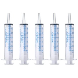 BASIK 60ml Enteral Feeding Syringe Cath Tip 60cc Silicone O-ring Tube Feeding With Caps Craft and Garden Syringe Pet Feeding 5/pack