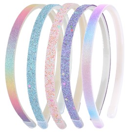 5 Stück Glitzer Haarband, Buntes Niedlich Haarreifen Kinder, Haarreif Kinder Regenbogen Glitzernd Stirnbänder Haarreifen Mädchen, Haarreif Tägliches für Mädchen