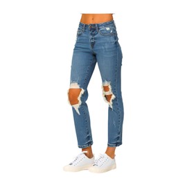 Judy Blue High Rise Distressed Boyfriend Jeans (US, Numeric, 13, Regular, Regular, Blue)