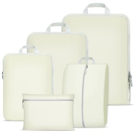Compression Packing Cubes Set, Ultralight Expandable Travel Organizers for Carry on Luggage,Waterproof Travel Packing Cubes,Compression Suitcase Essential Bag (Beige, 5 Pack)