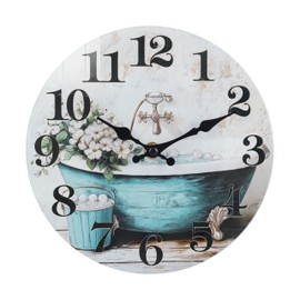 Horizent Silent Wall Clocks for Bathroom,Rustic Style Waterproof Glass Wall Clock for Bathroom Shower Pool (10 Inch,Blue)