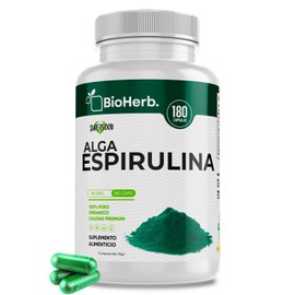 BioHerb Alga Espirulina Organica 100 Pura (180 Capsulas 500mg) Calidad Suprema  Super Food  Para 90 Dias  - Organic Spirulina - BioHerb               