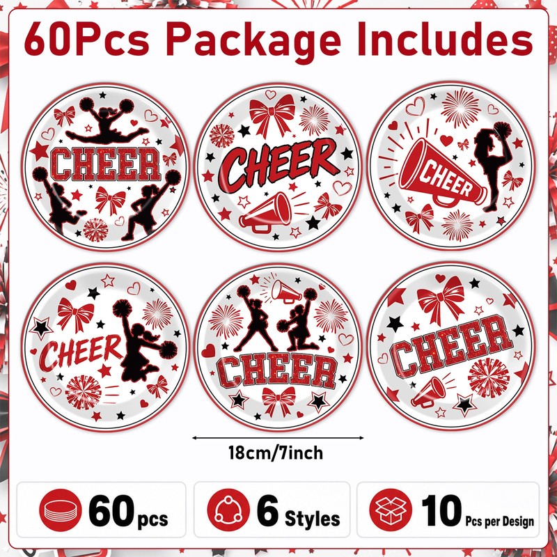 60Pcs Cheer Plates Party Supplies Decorations Cheerleader