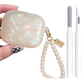 YOMPLOW YOMPLOW Cute Glitter Case Compatible with Airpods Pro 2nd/1st Generation Case with Cleaner Pen, Shell Pattern Cover Protective Skin Girl Women with Luxury Pearl Keychain - Colorful