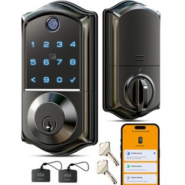 Veise VE017 Fingerprint Smart Door Lock, App Control, 7-in-1 Keyless Entry, Auto Lock, Emergency Power Port, Electronic Touchscreen Keypad, Biometric Smart Locks for Front Door, Matte Black