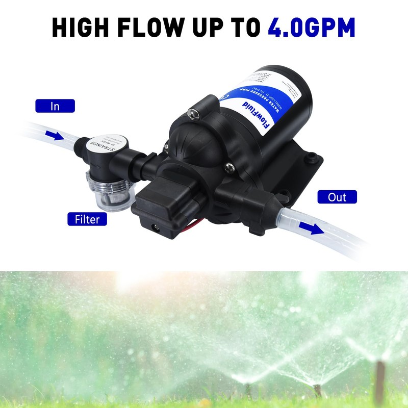 FlowFluid Water Pressure Booster Diaphragm Pump 110V AC for House,45PSI