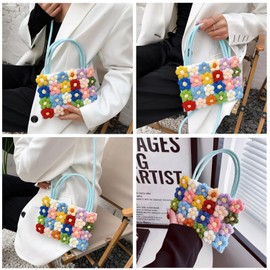 JOPOYOCO Women Woven Crossbody Bag Floral Clutch Large Capacity Magnetic Buckle Flower Purse Crochet Crossbody Bag for Casual Daily Party Prom, multicoloured, Unit size