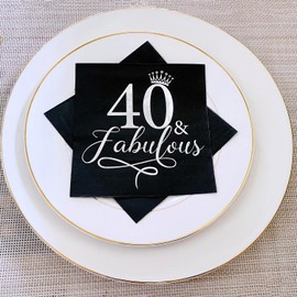 UojlvlrFabulous40th Birthday Napkins 50pcs silver 40th Birthday Celebration Party Decoration Napkins Black 40th Birthday Decoration Men's and Women's Party Supplies Black silver Foil Cocktail Napkins