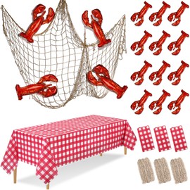 Silipull 18 Pcs Crawfish Boil Party Supplies Includes Lobster Balloons Crawfish Tablecloth Fish Net Decorative Aluminum Foil Balloons for Nautical Themed Birthday Party Decoration