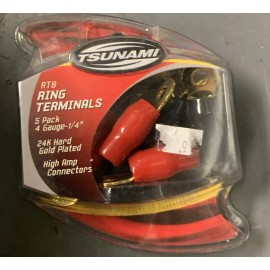Tsunami RT8 24k Gold Plated 4 Gauge 1/4" Ring Terminal Connectors 5 Pack