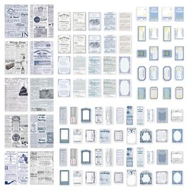 100pcs Vintage Scrapbooking Stickers Pack, Aesthetic Scrapbooking Stickers Paper Pack, DIY Retro Journaling Supplies Stickers Kit Paper Sticker for Bullet Journals Junk Journal Art Craft (Blue Series)