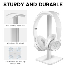 JIKIOU Headphone Stand Headset Holder Earphone Stand with Aluminum Supporting Bar Flexible Headrest ABS Solid Base for All Headphones Size 2 Pack White