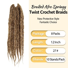 SECPOCPONY Braided Marley Twist Braiding Hair 12 Inch 8 Packs Pre-looped Short Afro Springy Crochet Braids Pre Twisted Senegalese Distressed Spring Synthetic Crochet Hair (27#, Honey Blonde)