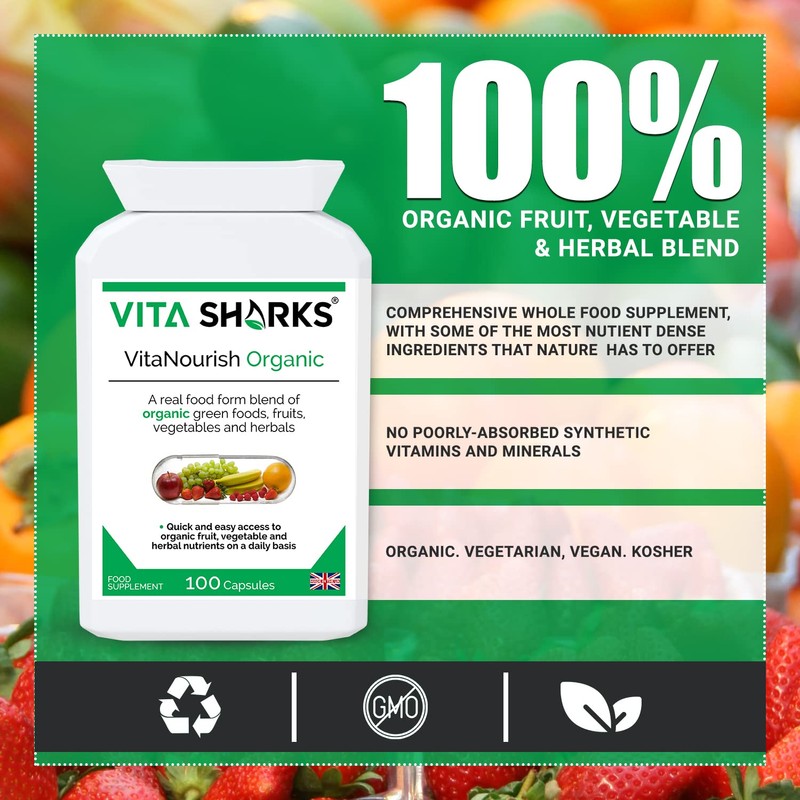 VitaNourish Organic. Nutrient-Dense Potent Vegan Whole Food Supplement for Total
