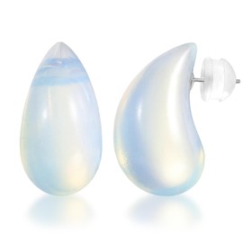 KissYan Teardrop Earrings for Women, Crystal Drop Hoops Lightweight Open Gemstone Waterdrop Earrings Sterling Silver Post Healing Jewelry Gifts(DB)