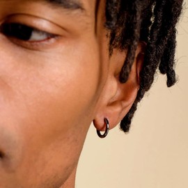 Classic Pure Solid 925 Sterling Silver Black Plated Small 14mm Thin Hoops Earrings Unisex Trendy Cool Men Women Hypoallergenic Huggie Hoop Earrings, Small, Sterling Silver, No Gemstone