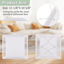 WKZO S97013576 Bathroom Fan Cover Grille for 676 and 684 Ceiling Fans,Replacement 684NT 2684F 576 Exhaust Fan Cover Bathroom Vent Covers with Springs-11 x 11" Plastic White,2 Packs