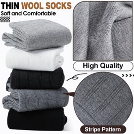Thin Merino Wool Boot Socks for Women Warm Winter Cozy Comfy Work Socks 5 Pairs Gifts Stocking Stuffers(Black/Grey/White,M)