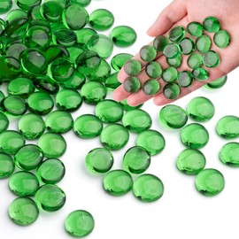 Green Glass Marbles, 0.97 LB Transparent and Smooth Flat Glass Beads for Vases, Mosaic Gem Pebbles for Aquarium Decor, Floral Arrangements, Mancala Stones, Vase Filler and Crafts (Approx. 80-100 PCS)