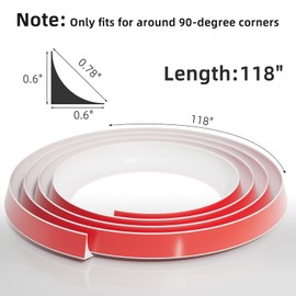 Conwang 118" Flexible L-Shaped Quarter Round,Bendable Trim Molding,Double-Sided Self Adhesive Peel and Stick Silicone Trim for Floor Edge,Wall Corner,Stairs,Cabinet and Tub Edge,0.6"(W)×0.6"(H),White