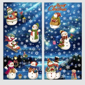195 Pcs Christmas Window Stickers | Double-Side Snowman Snowflacke Window Decoration for Glass Widnow | 8 Sheets Snowflake Window Clings for Xmas Decorations Home Party Decor