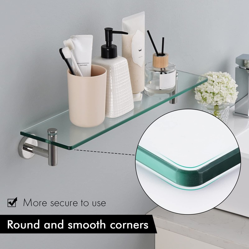KES Glass Shelf for Bathroom, Floating Glass for Wall Shelves