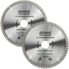 2 Pack - 185mm x 80T TCT Saw Blade. 185mm Circular Saw Blade x 30mm Bore + 25mm/20mm/16mm Bore Reduction Rings Fits Evolution Bosch Makita Ryobi Dewalt Circular Saws Etc. Fits 190mm Circular Saw