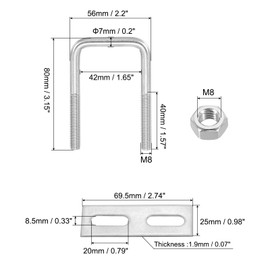 PATIKIL M8x40x80mm Square U-Bolts Kit, 2Set 304 Stainless Steel Square U Shaped Bolts Replacement Parts with Frame Plates and Nuts for Ski Board Sailboat Trailer