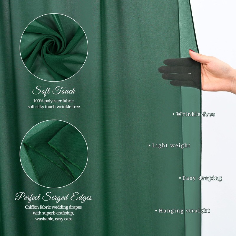 Wedding Arch Draping Fabric,4 Panels 28" x20ft Emerald Green Wedding