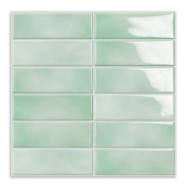 10 Sheet Peel and Stick Subway Kitchen Backsplash Tiles,3D Rectangle Waterproof Self-Adhesive Wall Tile Stick on Backsplash for Kitchen,Bathroom and Fireplace(Light Green,12"×12")