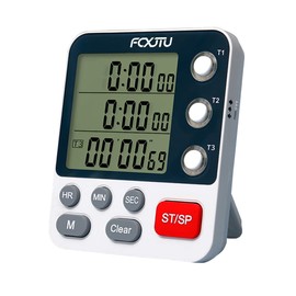 FCXJTU Digital Dual Kitchen Timer, 3 Channels Count UP/Down Timer, Cooking Timer, Large Display, Loud Volume Alarm and Flashing Light with Magnetic Back, Stand, Battery Included (White)
