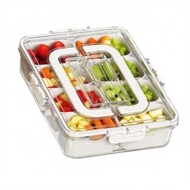 Sudnsadaks Snack Box with Compartments, 8 Compartments, Snack Plate with Lid, Snack Bowl with Handle, Portable and Versatile Snack Box Organiser, Children's Fruit Box, Snack Box for Picnics and Family
