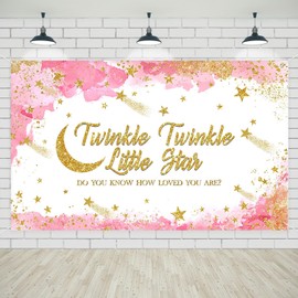 Avezano Twinkle Twinkle Little Star Backdrop Banner for Girl Pink Gold Star Moon Baby Shower Backdrop Twinkle Little Star Baby Shower Decorations