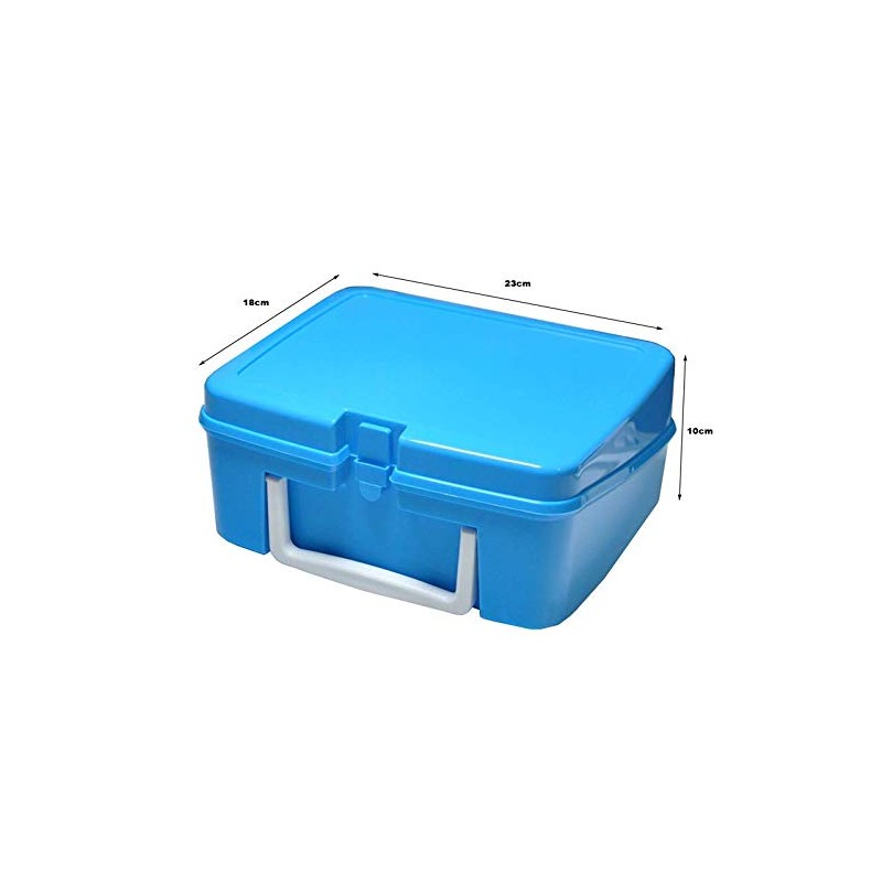 Sky Blue Plastic Lunchbox with White Handle