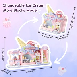 Vinbosion Building Blocks Set,Shop Building Toy,Ice Cream Store Street View Building Blocks Kit,Creative Blocks Toy Model Gift for Christmas,Birthday,New Year