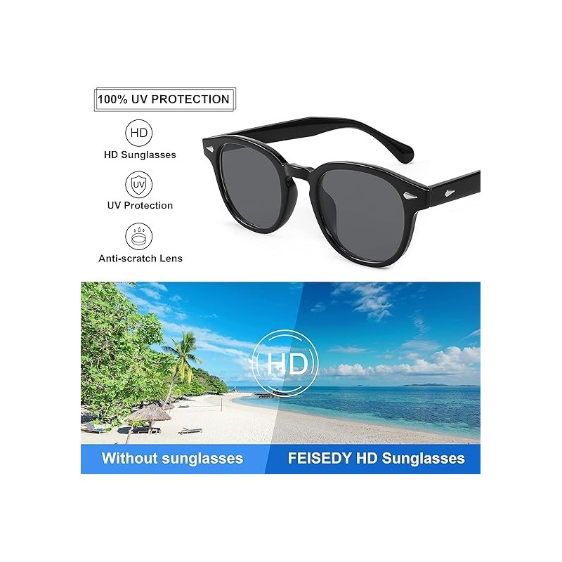 FEISEDY Women's Men's Sunglasses, Wellington Shape, Square, Retro, UV400, UV