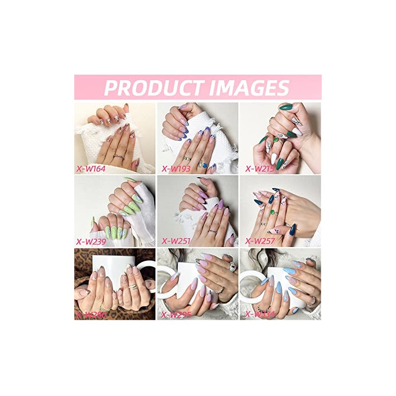 24 Uñas Postizas Medianas Almendradas Con Pegamento. Set De Uñas