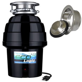Eco Logic EL-9-DS-BN 9 Deluxe Designer Series Food Waste Disposer with Brushed Nickel Sink Flange, 3/4 HP