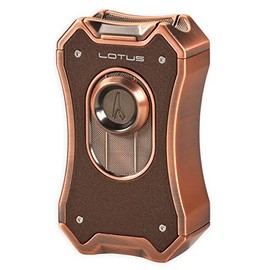 Lotus Emperor Table Cigar Lighter with Quad Wind-Resistant Torch Flames, All Metal Housing, Cigar Rest Cap, Large Flame Adjuster, Extra Large Fuel Tank (Copper & Brown Crackle)