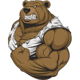 Scary Growling Bodybuilding Buff Brown Bear Cartoon Vinyl Decal Sticker (4" Tall)