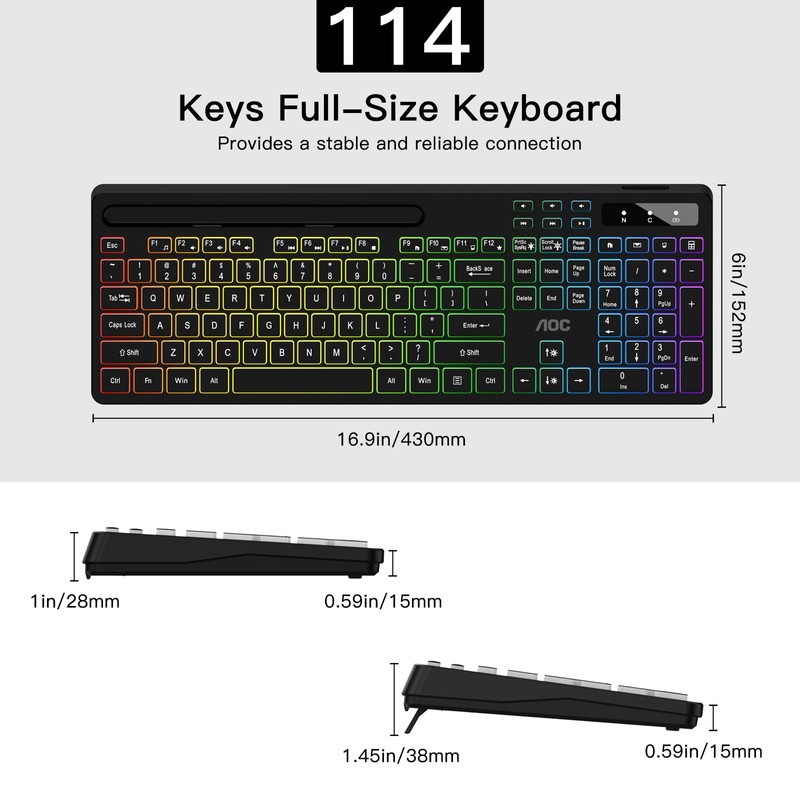 AOC KB600 Wireless Keyboard with 7-Color RGB Backlit, 2.4GHz Full-Size