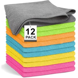 12 Pcs Paños de Limpieza de Microfibra, Toallas de Microfibra Multiusos, Súper Absorbente y Reutilizables, Trapos de Limpieza para El Hogar, Cocina, C