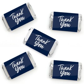Big Dot of Happiness Navy Blue Elegantly Simple - Mini Candy Bar Wrapper Stickers - Guest Party Favors Small Favors - 40 Count